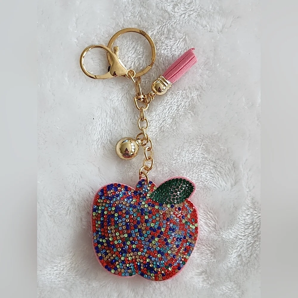 Multicolor Apple Keychain with Gold Accents Teacher Bag Charm